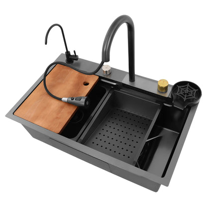 68/75 cm Küchenspüle, Haushaltsspülbecken-Set, Edelstahlspüle, Unterbau-Küchenspüle, rostfrei, großes Fassungsvermögen