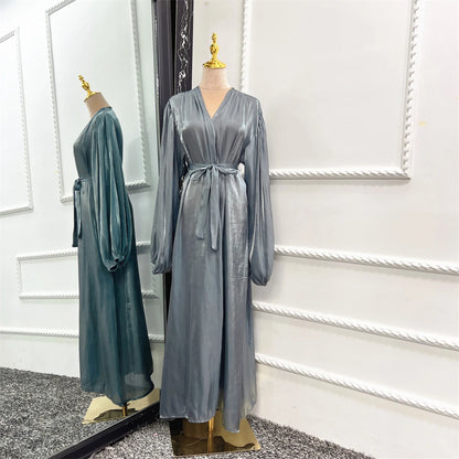 Ramadan Eid Gray Kimono Abaya Damen Dubai Muslim Modest Dresses Islam Prayer Clothes Women Kebaya Kaftan Robe Musulmane Femme.