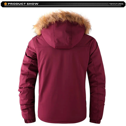 New Winter Men Outwear Fleece Warm Removable Hooded Hiking Jacket Men Outdoor Windproof Casual Fashion Jacket Coat Male Clothing.