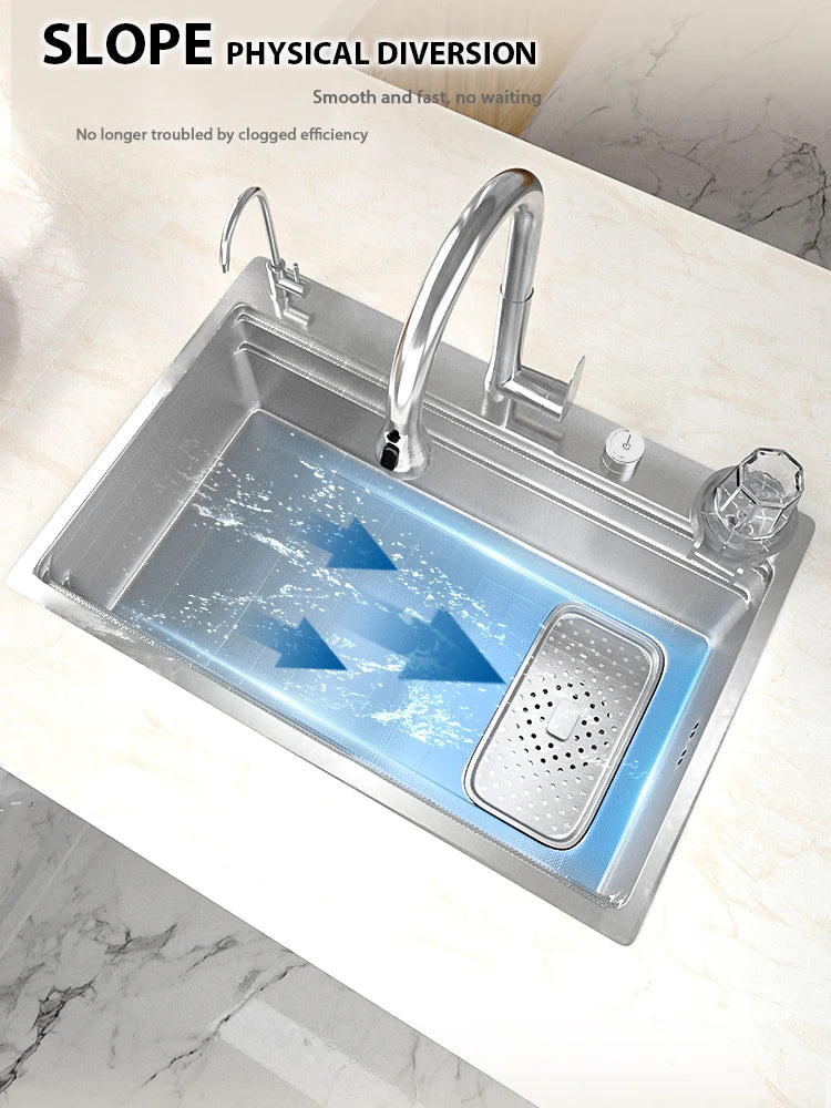 Silberne Küchenspüle aus Edelstahl 304, großer Einzelschlitz, Unterbau-Multifunktions-Geschirrspülbecken, 31,5 x 18,9 Zoll