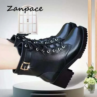 2025 Winter Leather Women Winter Boots Thick Wool Warm Women High-heeled Genuine Boot High-quality Female Snow Boots Women Shoes.