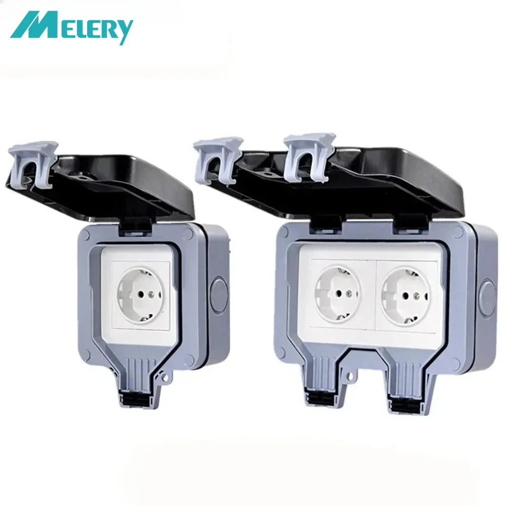 Melery Outdoor-Wandsteckdosen, EU-Stecker, elektrische Steckdosen, IP66, staubdicht, für den Außenbereich, Garten, Masterplug, Rasen.