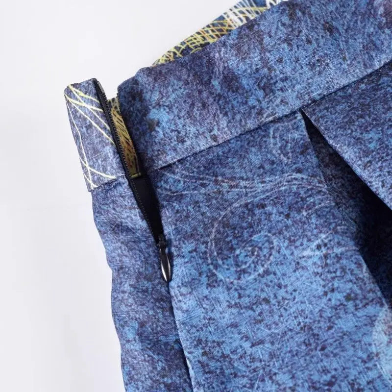 Blue Painting Vintage High Waist Ball Gown A-line Loose Women's Skirt Knee-Length Long Skirts For Women Clothing Fashion 2025.