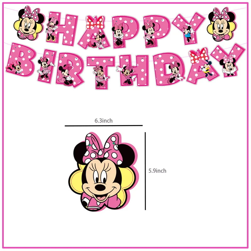 Disney Minnie Mouse Birthday Party Decoration Pink Minnie Paper Cups Plates Napkin Tablecloth Tableware Balloosn Baby Shower Kid.