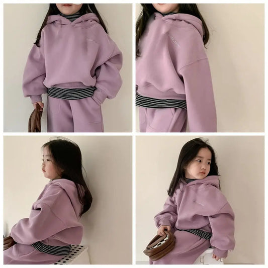 Winter neue Kinder Fleece Sweatshirt 2 stücke Set Langarm Kleinkind Outfits Baby warme Sport hose Anzug Jungen Mädchen Kleidung Set