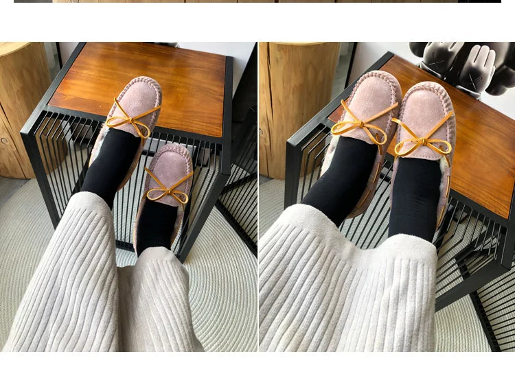 New 100% Natural Wool Genuine Leather Women Flat Winter shoes Women Moccasins Casual Loafers Plus Size Winter shoes