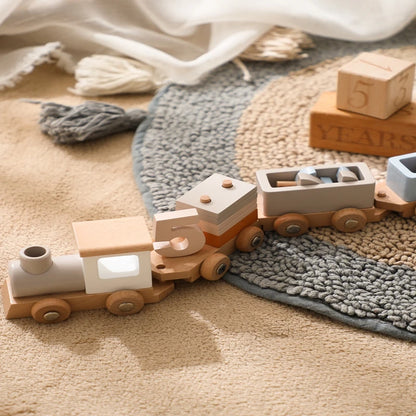 Wooden Train Birthday Toy  Montessori Toys Baby Educational Toys  Wooden Trolley  Baby Learning Toys  Number Of Wood Baby's Toys.