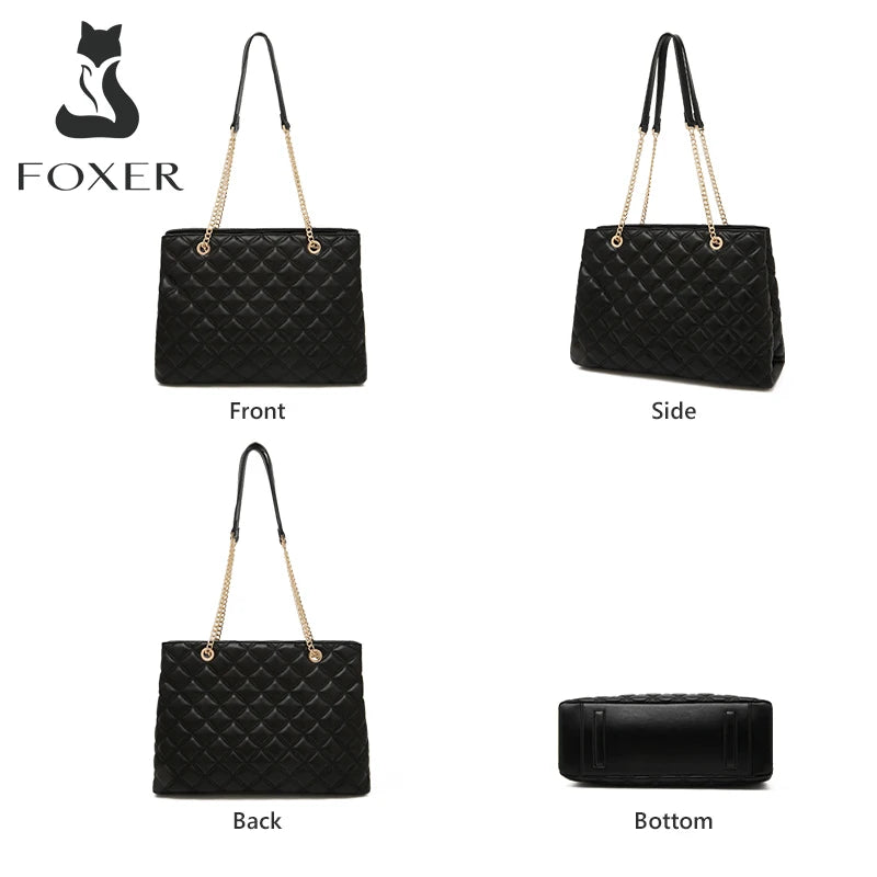 FOXER Women Fashion Quilted Shoulder Bag Female Classic Underarm Bag Vintage Lady Simple Tote Bags Chrismas Gift.