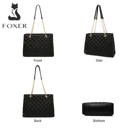 FOXER Women Fashion Quilted Shoulder Bag Female Classic Underarm Bag Vintage Lady Simple Tote Bags Chrismas Gift.