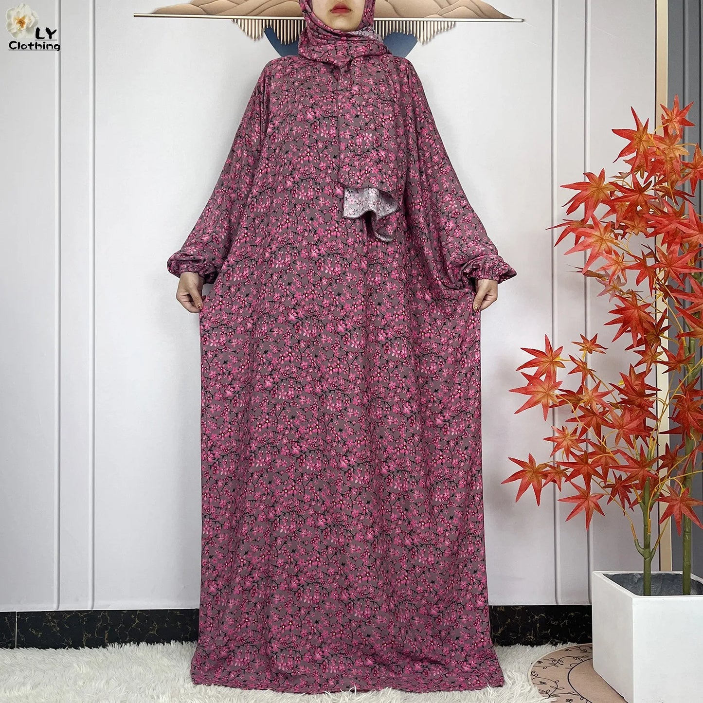 New Muslim Long Sleeved Cotton For Women Ramadan Prayer Turkey Middle East Femme Robe Floral Loose African Abaya Dress Scarfs