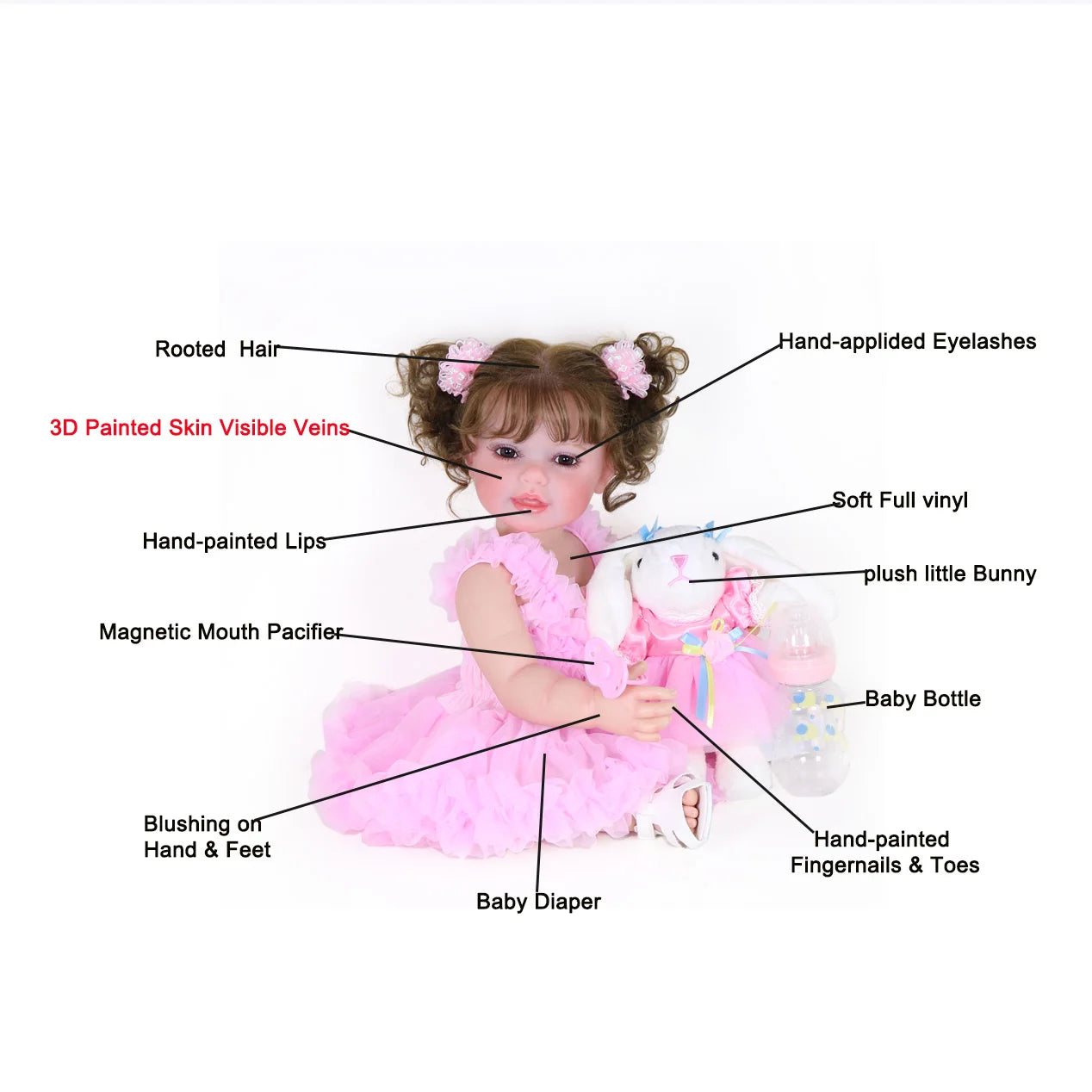 Reborn Toddler Girl Doll -22 inch Happy Dance with 3D Painted Skin Visible Veins and Soft Full Vinyl with Rooted Hair/Christmas.