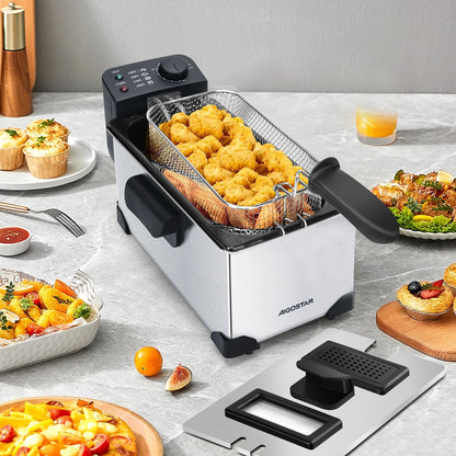 Aigostar Fritteuse 3L， 2200 W， Transparenter Deckel， Herausnehmbare Innenpfanne， Einstellbarer Thermostat， Wedelstahl， BPA-frei