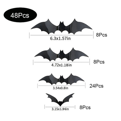 Halloween Bats Decorations,3D Pvc Bat on The Wall,Black Bats Wall Stickers,Halloween Scary Props.