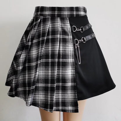 Gothic Sweet Women Pleated Skirt Fashion Plaid Mini High Waist Chic Skirt Kawaii Summer Casual Ladies Plaid Pleated Skirt.