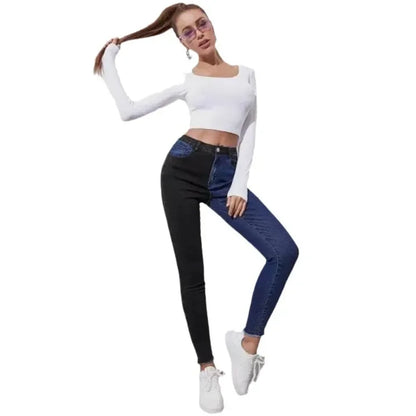 High Waist Casual Slimming Stretchy Jeans Women's Fashionable Versatile Pants High Waist Decorative No Elastic Band.