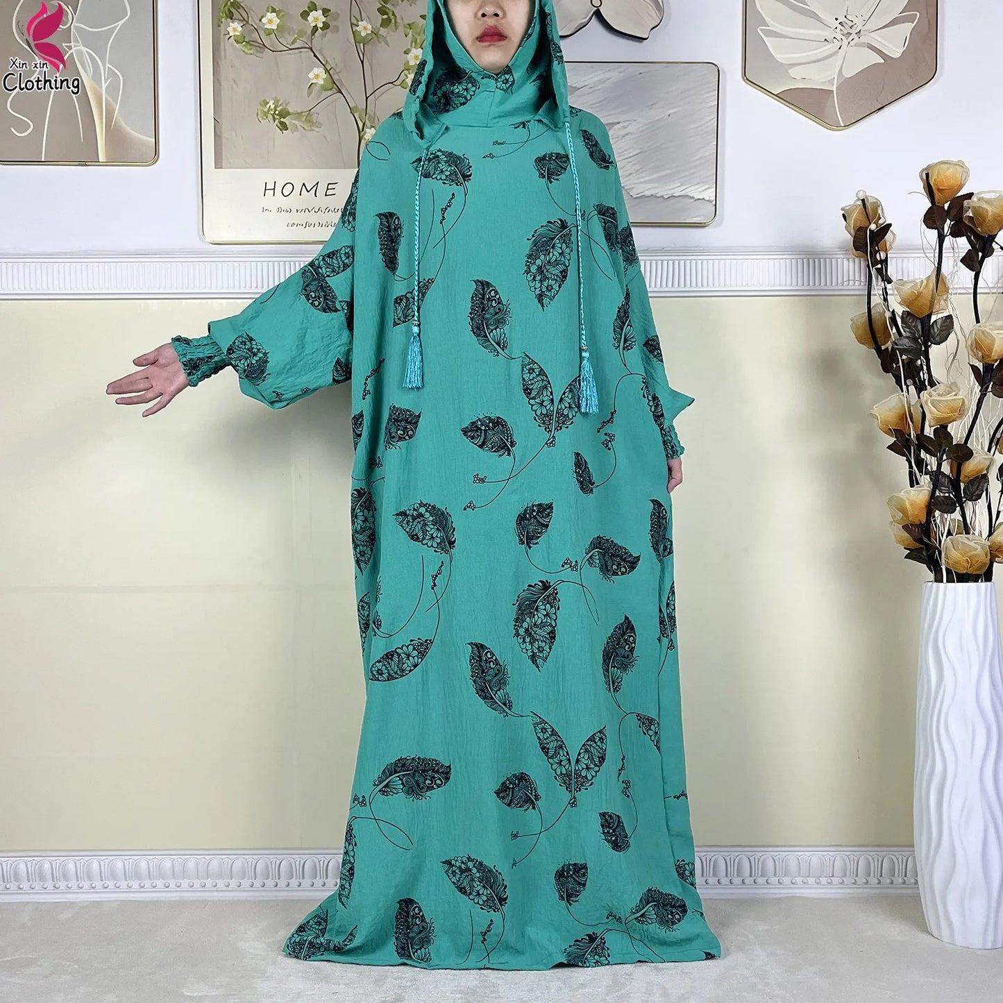 New Ramadan Muslim Cotton Two Hats Abaya Femme Prayer Garment Clothing Dubai Islamic Maxi Arab Robe Muslimic Kaftan Women Dress.