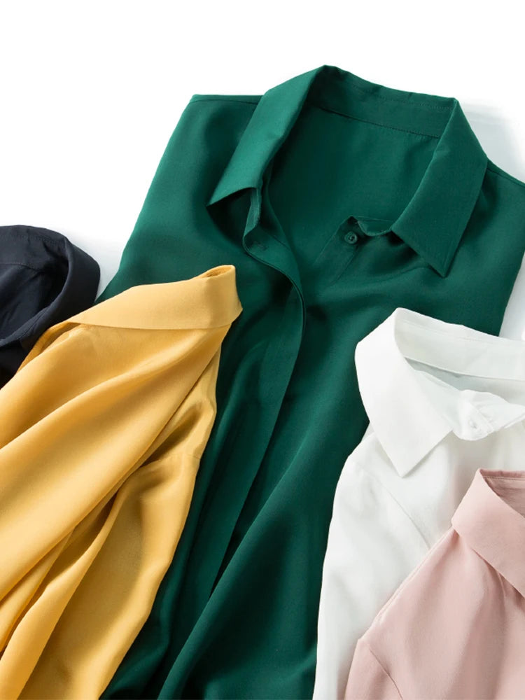 SuyaDream Damen-Seidenhemden, 100 % echte Seide, solide, langärmelige, schicke Blusen mit Knöpfen, 2025, Frühling, Sommer, Büro-Dame-Top, Weiß.