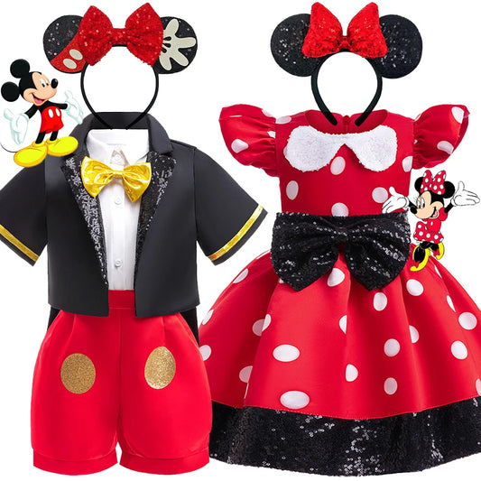 Disney Minnie Mouse Mädchen Polka Dot Schleife Prinzessin Kleid Jungen Kinder Mickey Mouse Halloween Karneval Party Performance Kleidung Anzug