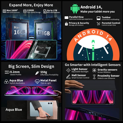 【New】Teclast T60 Plus 12 Inch Tddi 90Hz 2K Screen 2000X1200 Android 14 Widevine L1 Mtk Helio G88 (6Gb Ram+10Gb Expansion)16Gb/128Gb 8000Mah Battery 4g Lte Dual Sim Tf up to 1Tb.