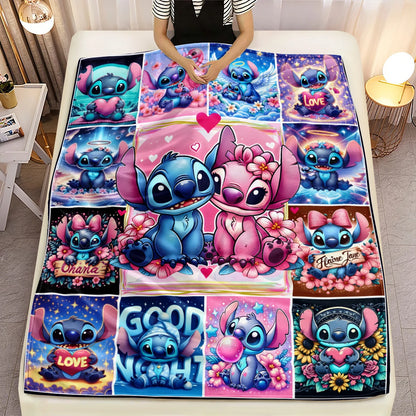 Lilo & Stitch, Stitch Printed Sofa Soft Warm Flannel Throw Blanket.Office,Camping,Picnic,Outdoors,Nap Cape,Bedroom Blankets.