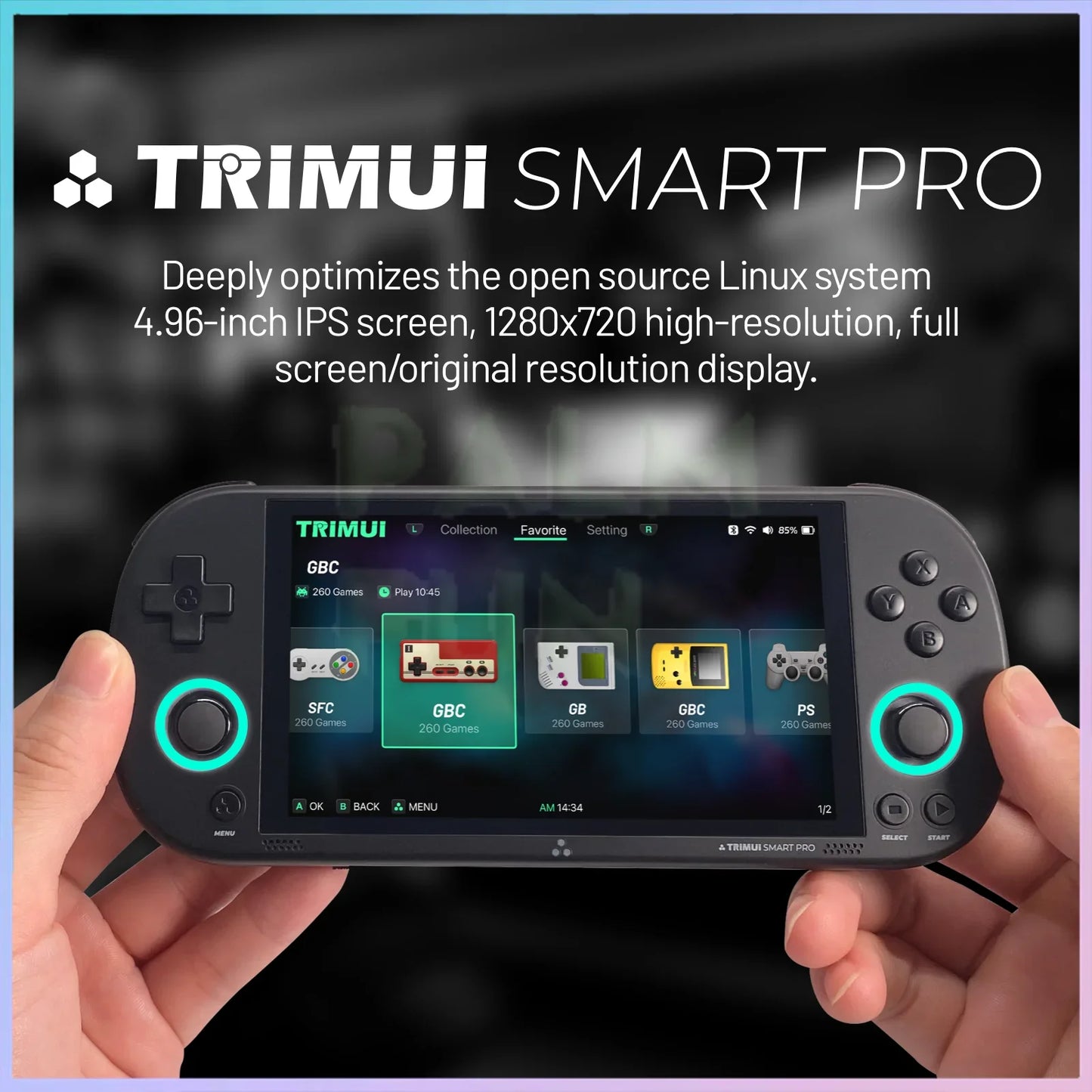 Trimui Smart Pro Portable Retro Arcade Game Console 4.96inch IPS Handheld Game Console Type-C LINUX HD Screen Smart Video Player.