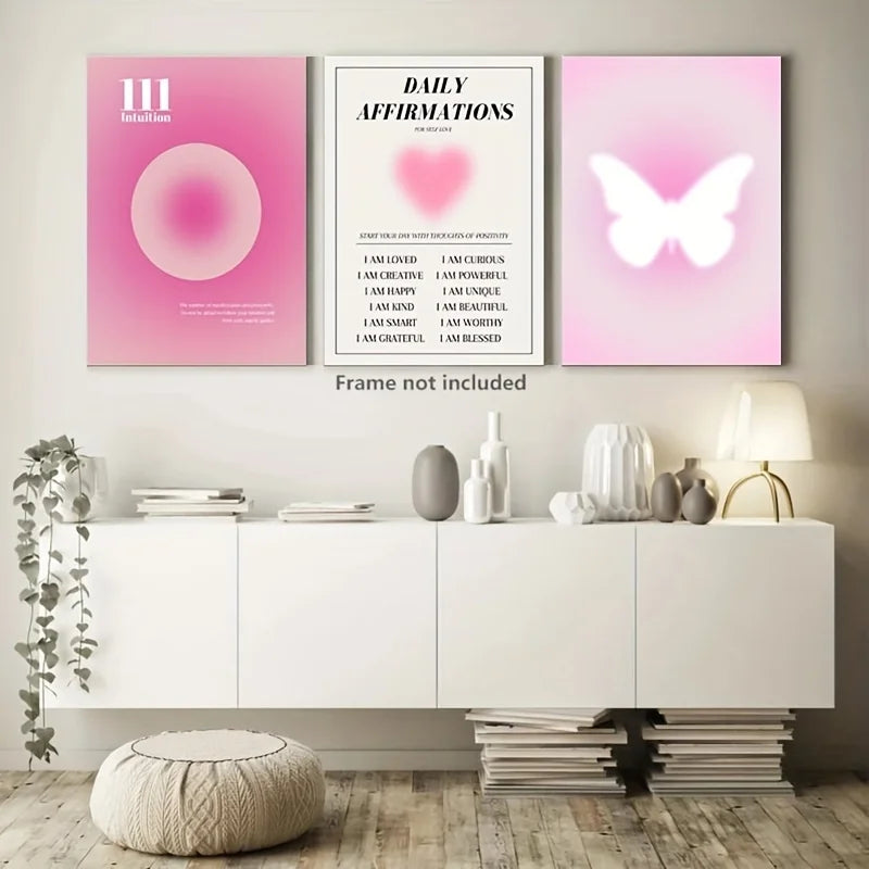 3pcs Nordic Pink Gradient Butterfly Canvas Wall Art Paintings Minimalistic Artwork Prints And Posters Pink Heart Pictures.