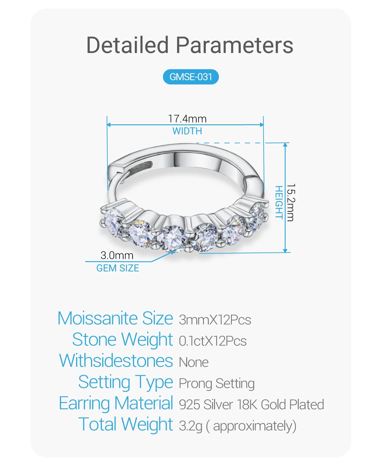 GIGAJEWE Hoop Earring Moissanite Natural Blue Color VVS1 S925 Silver 18K Gold Plated Diamond Test Passed Jewelry Woman Wife Gift.