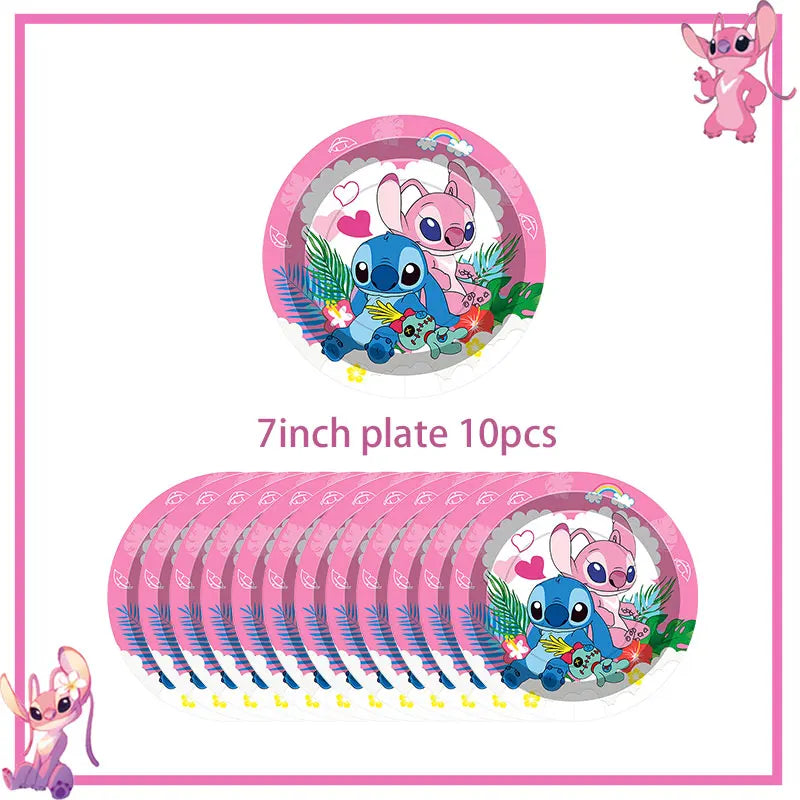 Disney Rosa Stich Geburtstag Party Dekorationen Geschirr Set Tischdecke Hintergrund Banner Für Kinder Geburtstag Dekorationen Lieferungen.