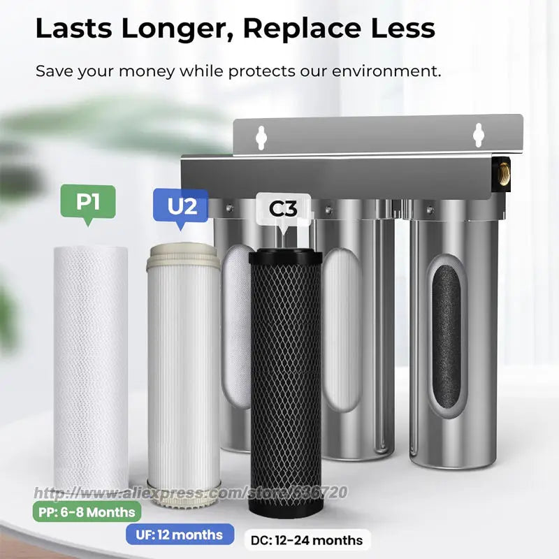 TSTUF 0.01μm Ultra-Filtration Under Sink Water Filter, Stainless Steel Water Filter for Sink, 5X Service Life.