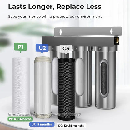 TSTUF 0.01μm Ultra-Filtration Under Sink Water Filter, Stainless Steel Water Filter for Sink, 5X Service Life.