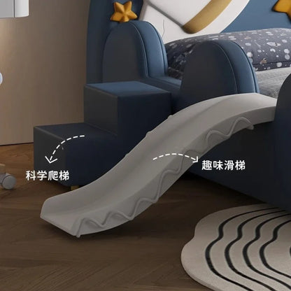 120 x 200 cm, blaues King-Size-Einzelbett, Doppelrahmen, luxuriös, 150 x 200 Heimpadder, Kinderbett, Kopfteil, zum Spielen auf einer Rutsche, Schlafzimmermöbel