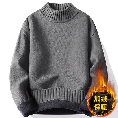 New Winter Men Mock Neck Turtlenecks Pullovers Fleece Warm Knitted Sweaters Good Quality Male Solid Outwear Casual Sweaters 3XL.