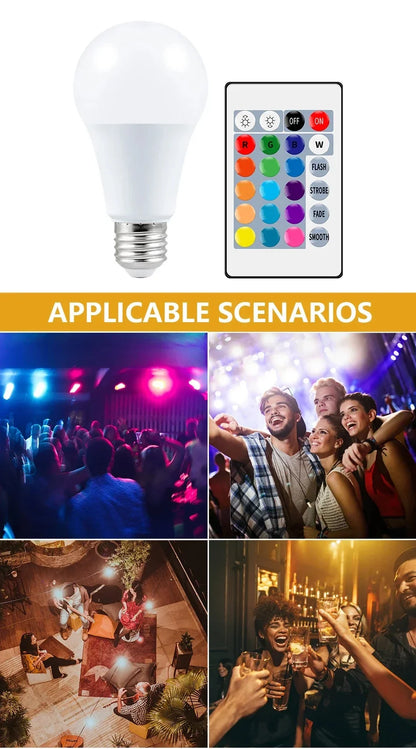 Smart RGBW LED Bulbs and Tubes Spotlight E27 GU10 E14 B22 with Infrared Remote Control for Family Party Decoration.