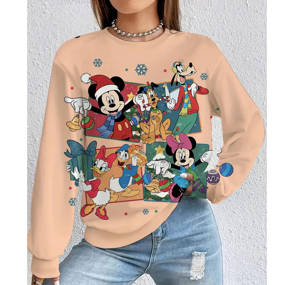 Christmas Disney Mickey Mouse Women's Hoodie American Casual Hoodie Autumn Hip Hop Women's Hoodie Casual Clothing.