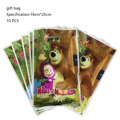 Mashas und Bär Geburtstag Party Dekoration Cartoon Thema Luftballons Kinder Event liefert Einweggeschirr Hintergrund