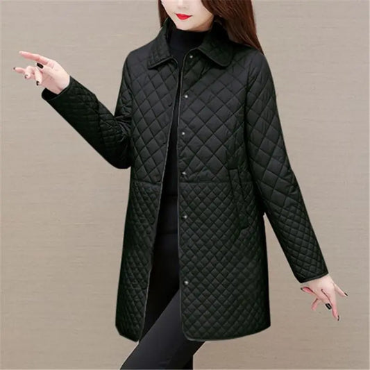 Herbst Winter Frauen Midi Plaid Stepp Mäntel Mode Weibliche Koreanische Kleidung Neue Feste Beiläufige Verdicken Warme Langarm Jacken