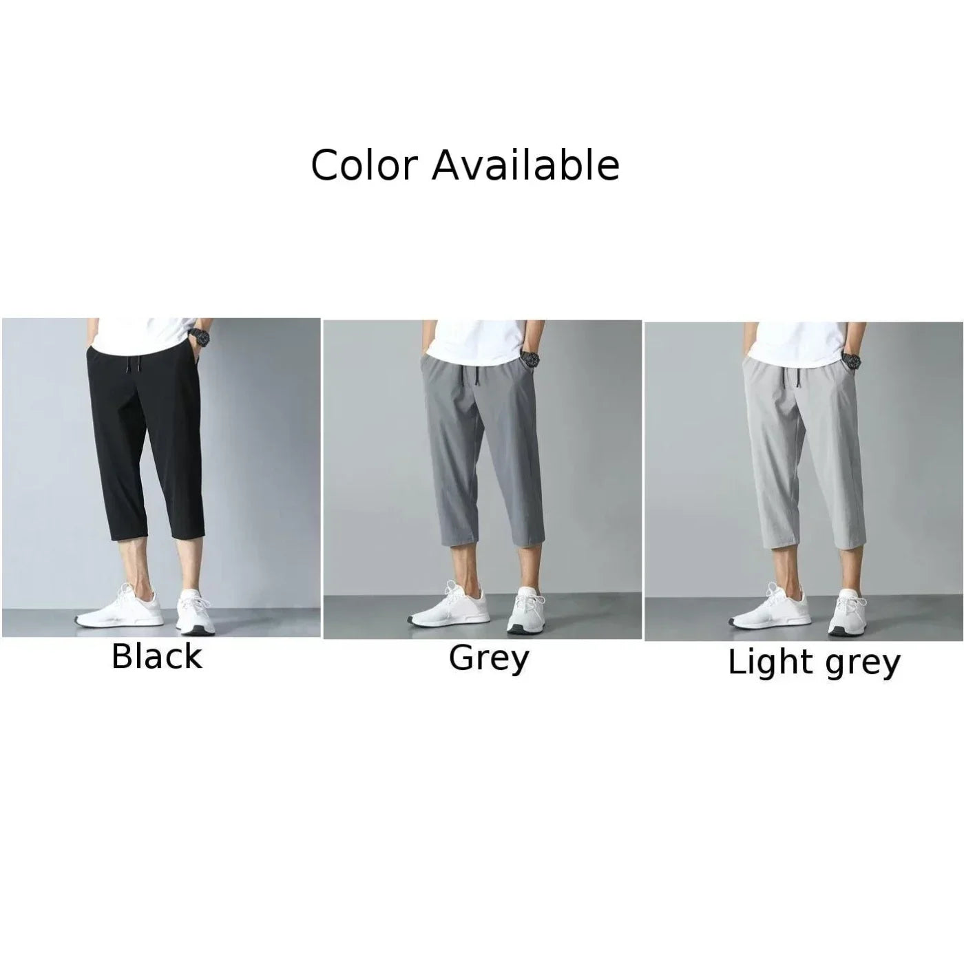 2025 New Summer Men's Ice Silk Pants Hong Kong Style Trendy Loose-Fit Straight-Leg Cropped Pants Korean Version Casual Pants.
