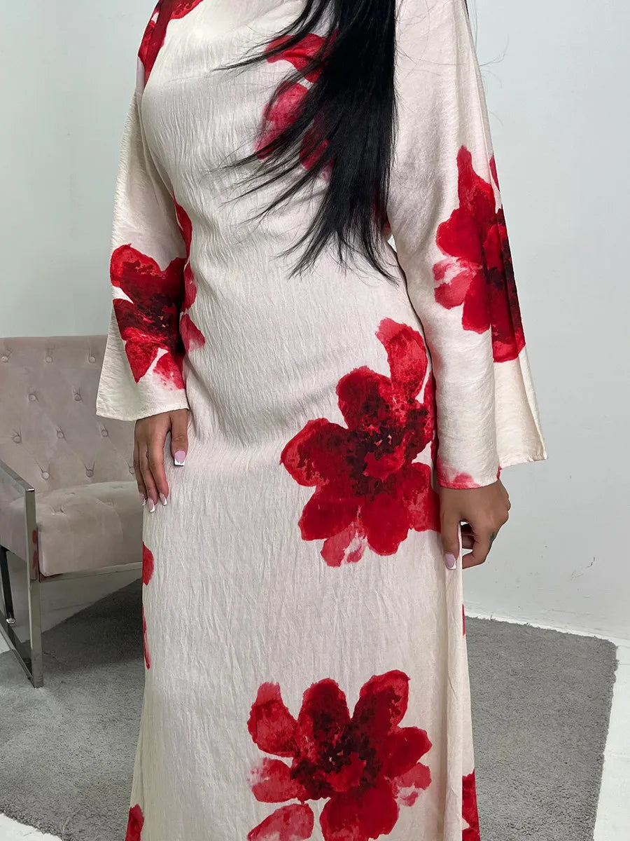 Women Arabic Eid Muslim Dubai Abaya Luxury Fashion Flower Print Maxi Dress Ramadan Robe Femme African Islam Clothing Kebaya.