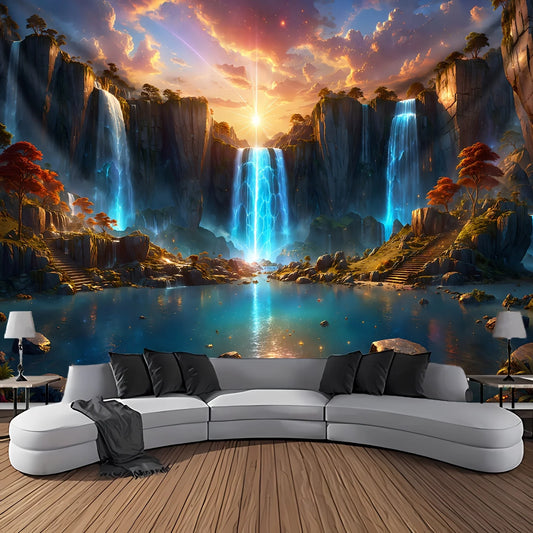 1pc Landscape Theme Waterfall Canyon Tapestry, Ultra Large Polyester Wall Hanging for Living Room Bedroom Office, Indoor Use.