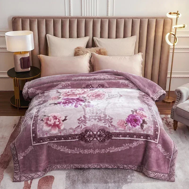 European Style Warm Raschel Blanket for Winter High End Soft Thicken Warmth Weighted Blanket Double Side Flocked Comforter Duvet