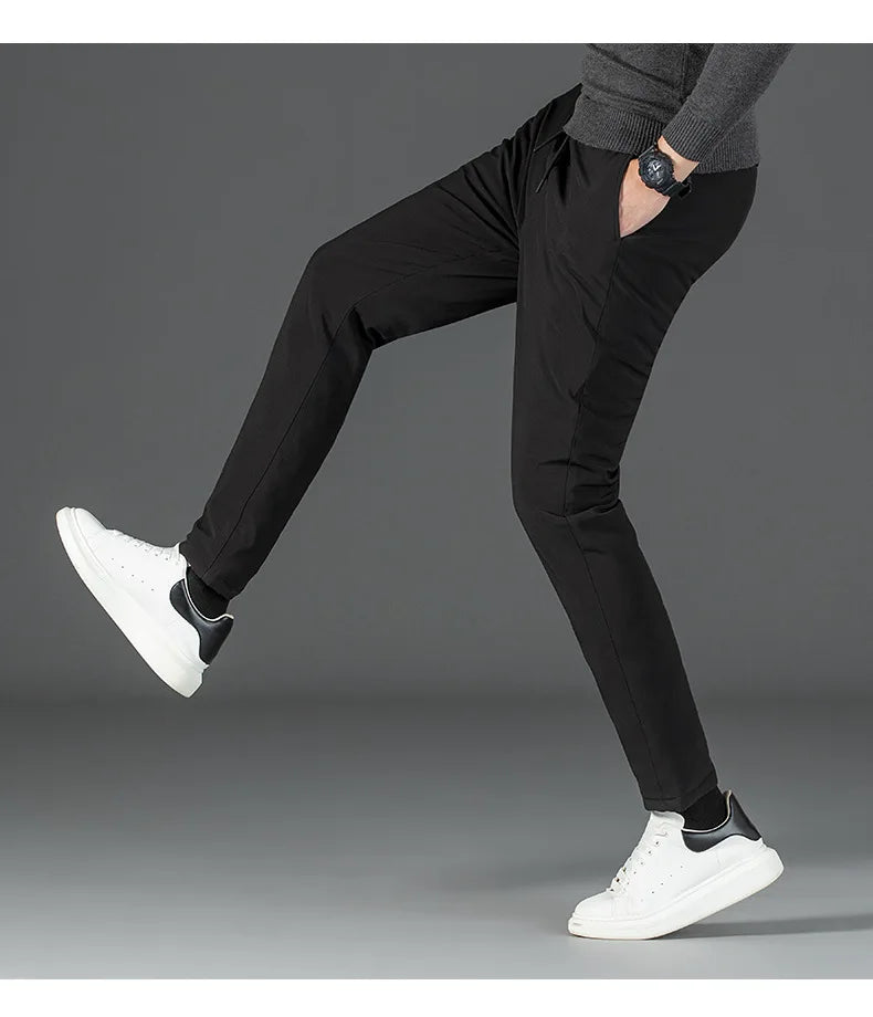 Men's Winter Down Pants 90% Goose Down Warm Fleece Lined Casual Trousers Elastic Waist  Pantalones Hombre Calça Casual PT-587.