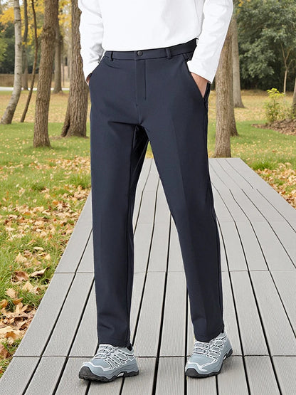 Men's Performance Casual Pants Fleece Lined Outdoors Waterproof Windproof Warm Trousers Business Travel Golf Stretch Pants.