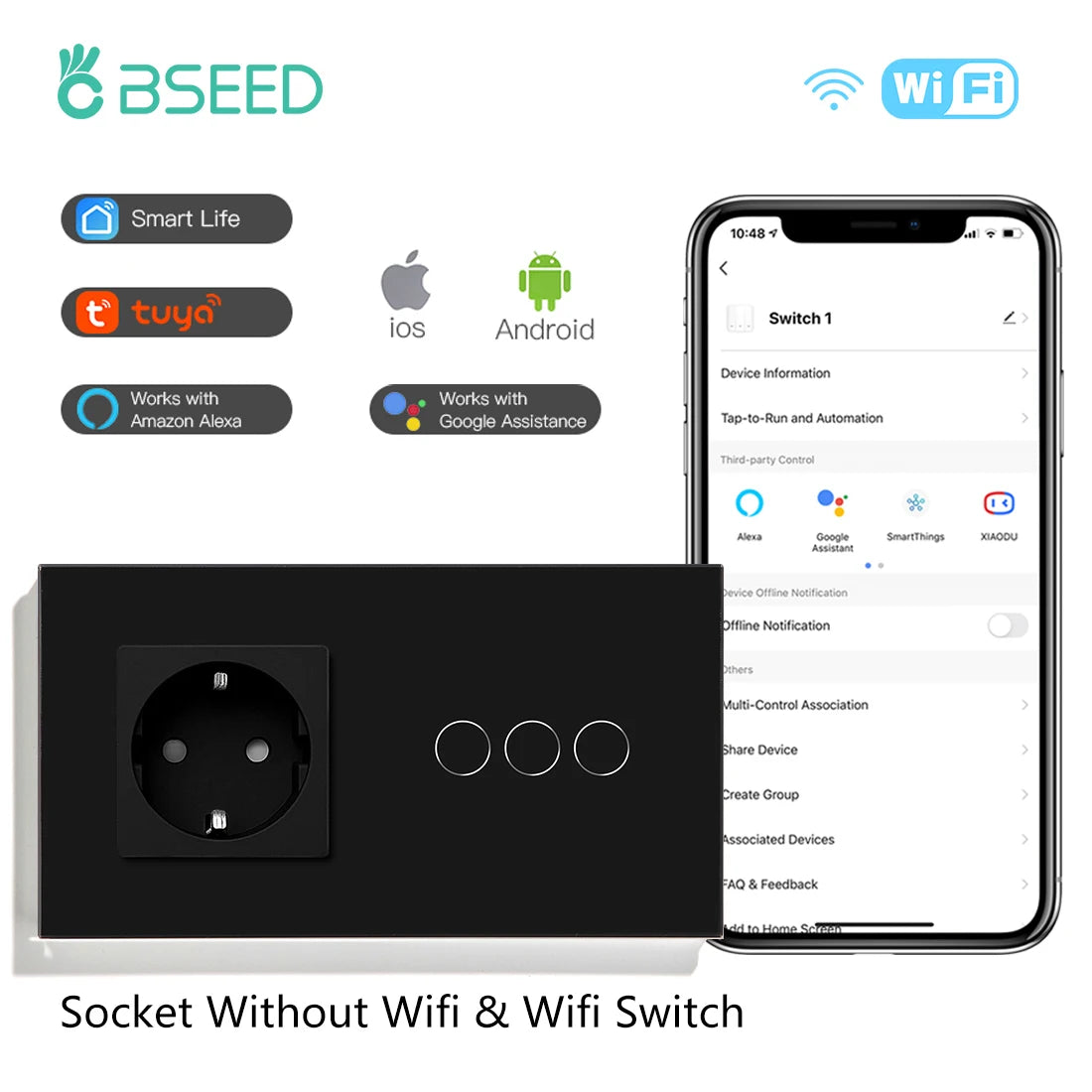 BSEED Wifi 1/2/3Gang Licht Schalter Touch Sensor Glas Schalter Tuya Smart Leben Alexa Control Plus EU Steckdosen Neutral Draht