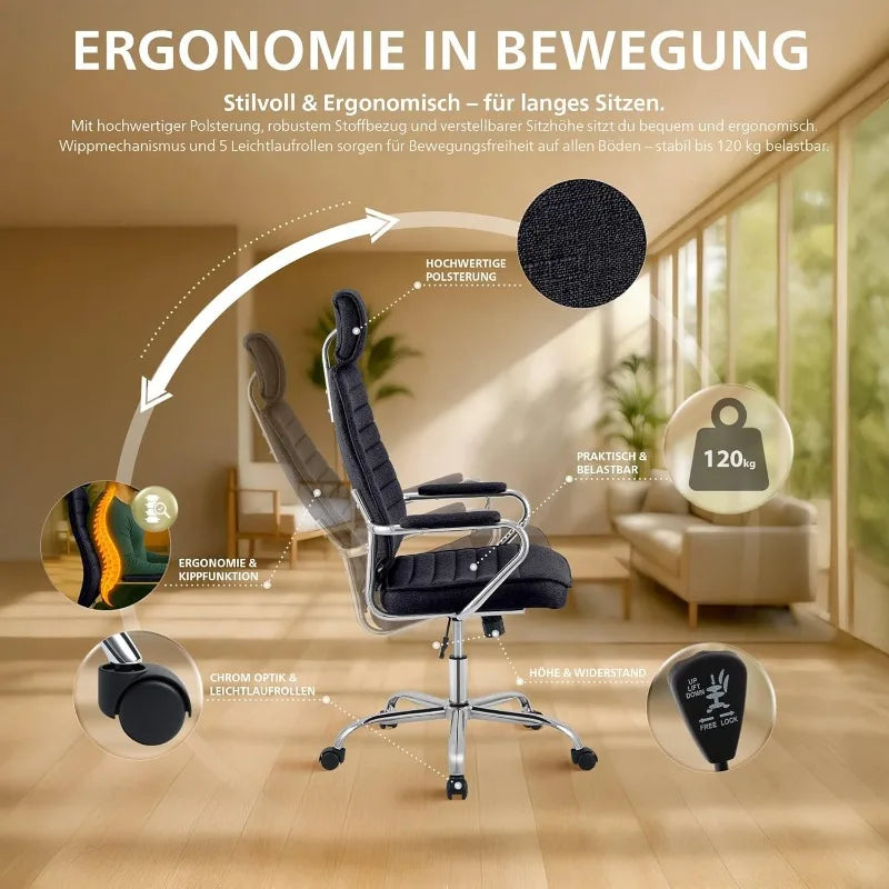 CLP Bürostuhl ergonomisch Rako, Schreibtischstuhl höhenverstellbar drehbar Stoffbezug, Backrest mit Kopfstütze