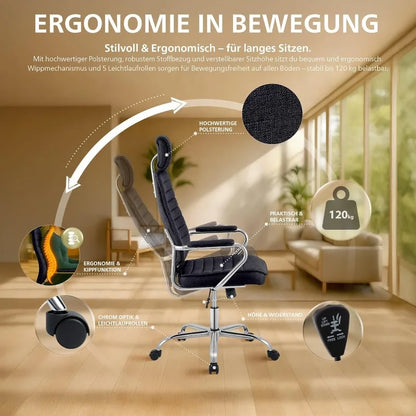 CLP Bürostuhl ergonomisch Rako, Schreibtischstuhl höhenverstellbar drehbar Stoffbezug, Backrest mit Kopfstütze