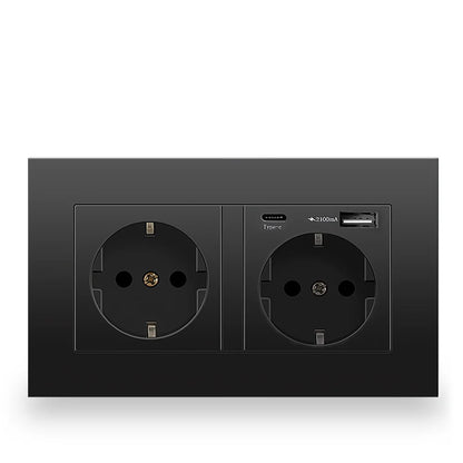 Eiomr eu standard steckdose, einfach und doppelt 220v 16a weiß schwarz pc panel eu steckdose, wand usb typ c stecker steckdose für zu hause.
