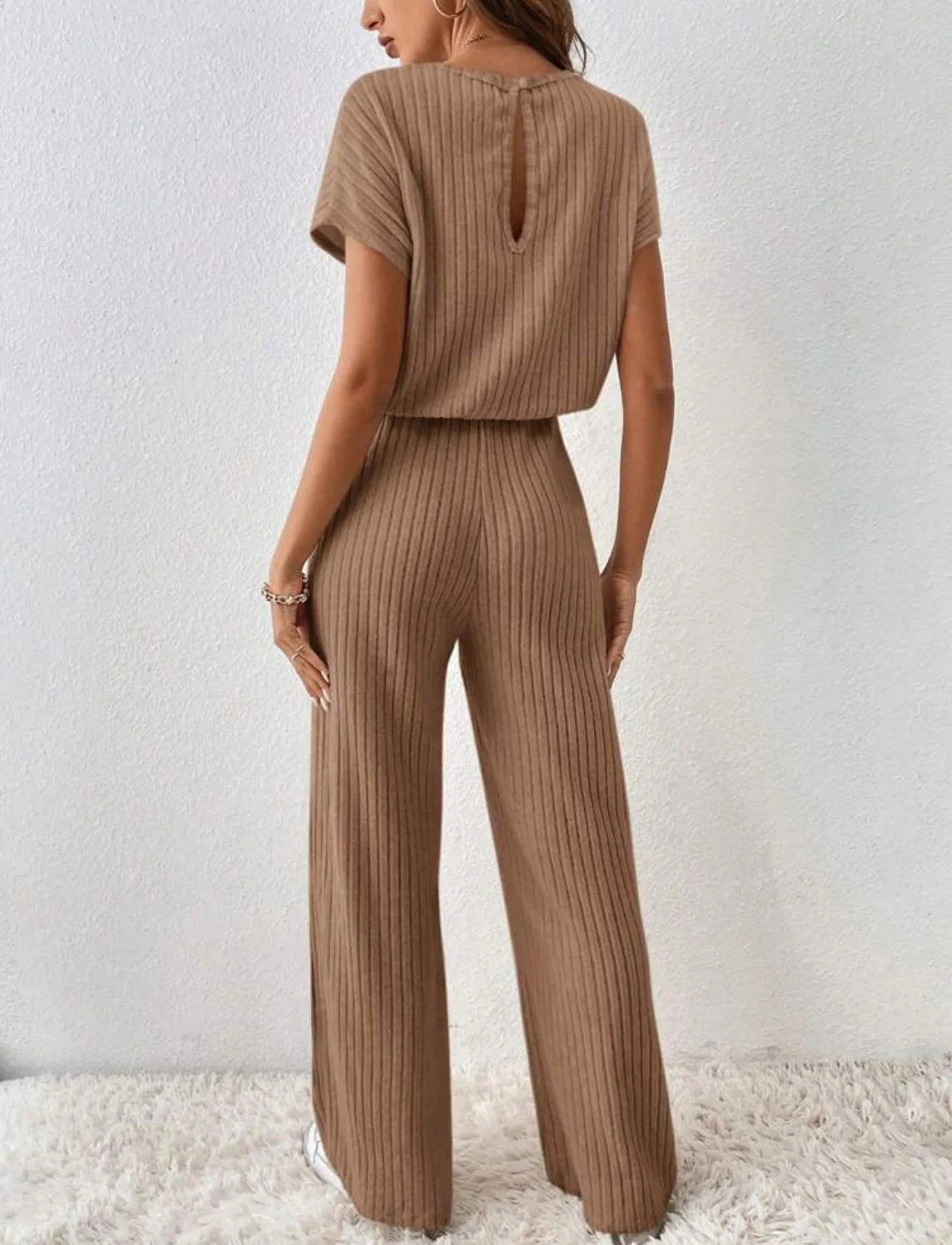 Two Piece Pant Sets Women Straight Pants Tops Pullover Short Sleeve Round Neck Spliced Top Solid Casual Streetwear Summer