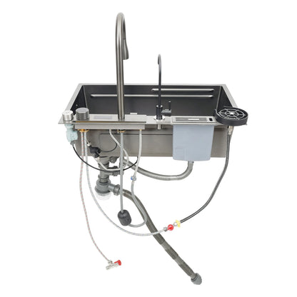 Küchenspüle aus Edelstahl mit ausziehbarem Wasserhahn, Wasserfallspüle mit Digitalanzeige, multifunktionale Küchenspüle für die Arbeitsstation