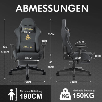 Gaming-Stuhl, luxuriöser, atmungsaktiver Bürostuhl aus Wildlederimitat, Spielstuhl, ergonomischer Gamer-Stuhl mit Fußstütze, Kopfstütze, Lendenpolster
