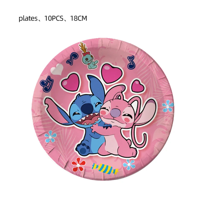 Disney Rosa Stich Geburtstag Party Dekorationen Mädchen Einweg Geschirr Ballon Kuchen Topper Tischdecken Liefert Baby Dusche